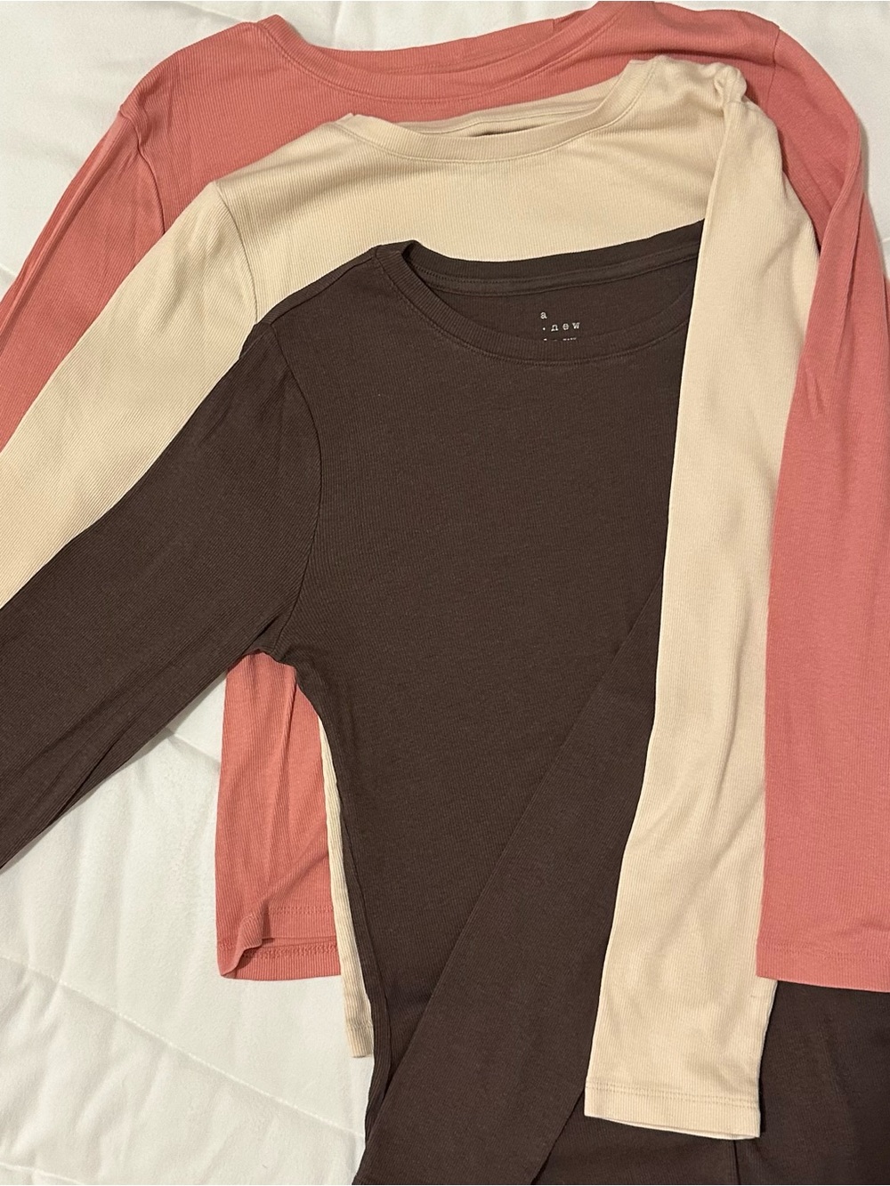 a new day Long Sleeve Crewneck Tops - Brown, Blush, Cream (3-Pack)